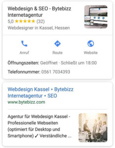 Google Mobile Suche Darstellung