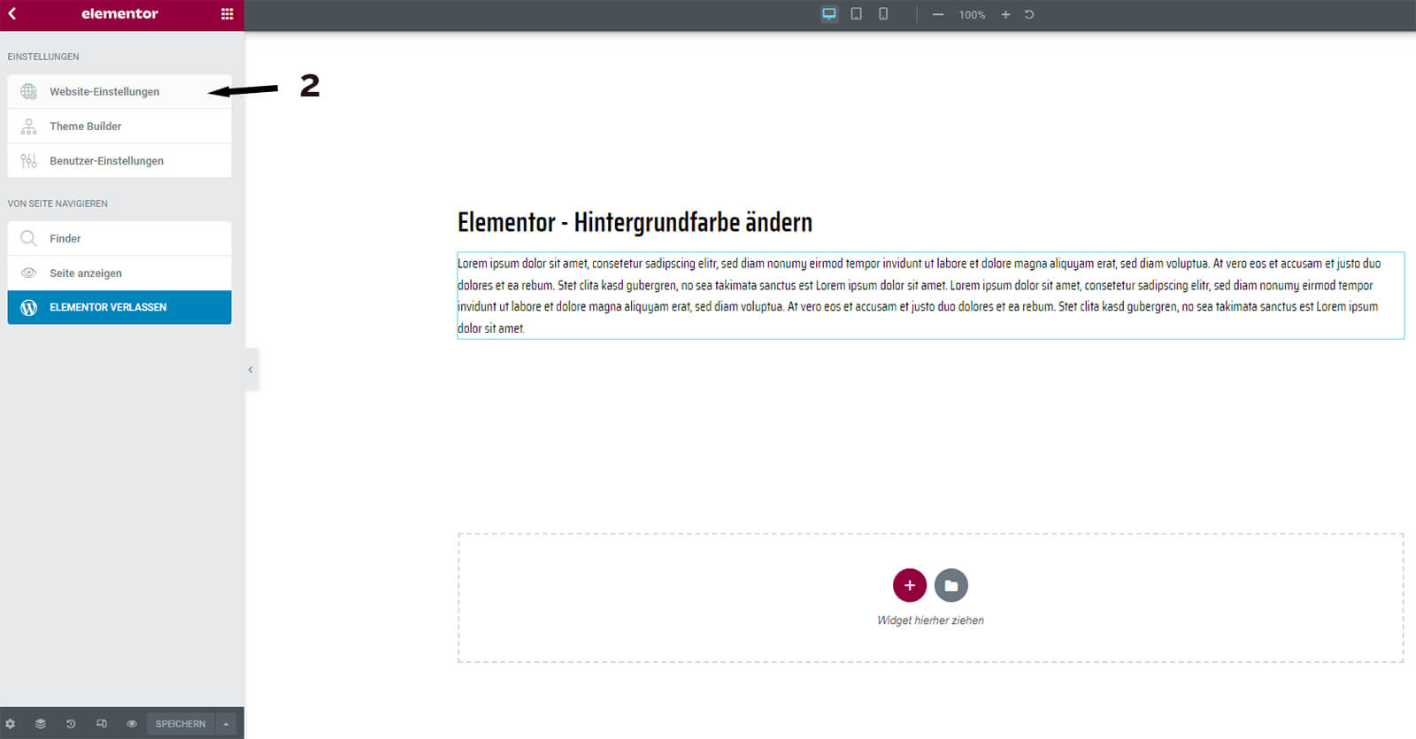 Elementor - Hintergrundfarbe ändern in den Website Einstellungen - Schritt 2