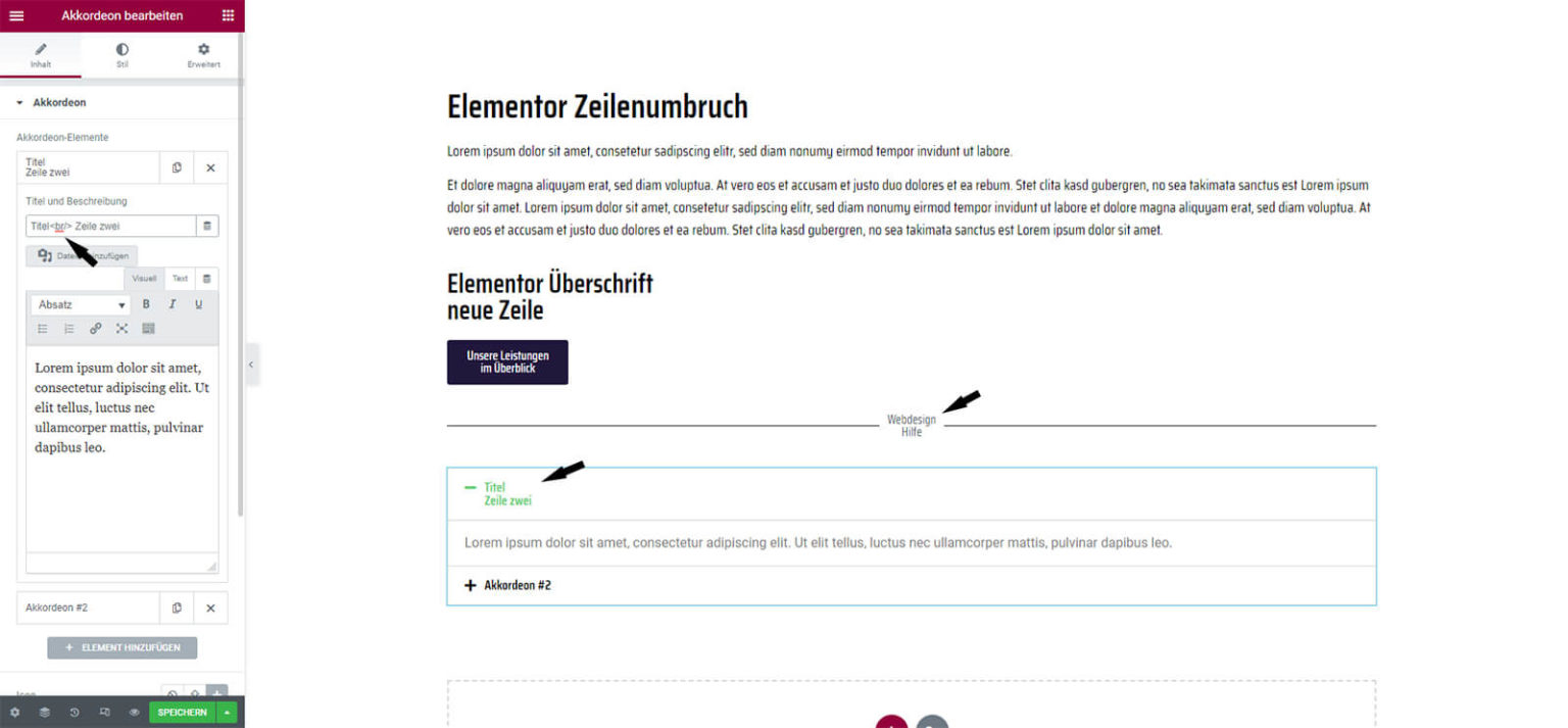 Elementor Zeilenumbruch So geht's in (fast) allen Widgets