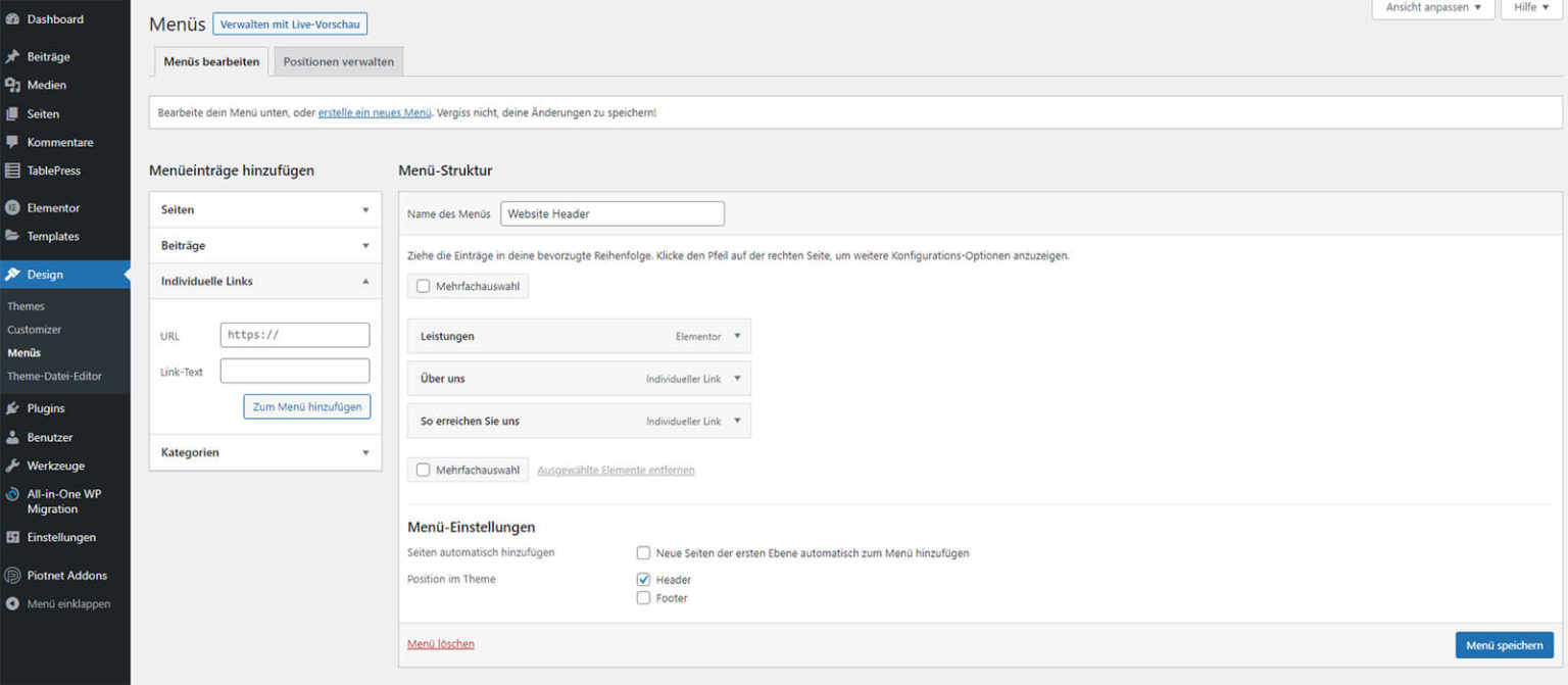 Elementor Menü erstellen und einbinden - So geht's