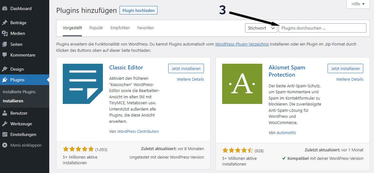 WordPress Elementor installieren - Schritt 2