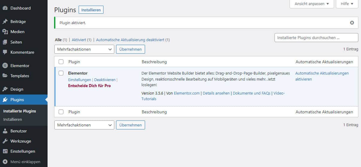 WordPress Elementor installieren - Schritt 5