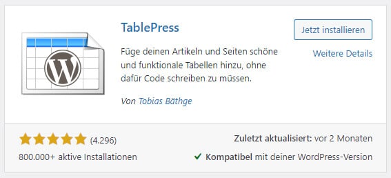 WordPress Plugin TablePress