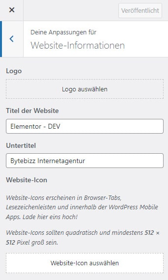 WordPress - Website Informationen - Favicon - Schritt 2