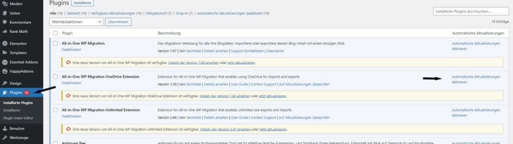 WordPress automatische Aktualisierungen aktivieren Plugins