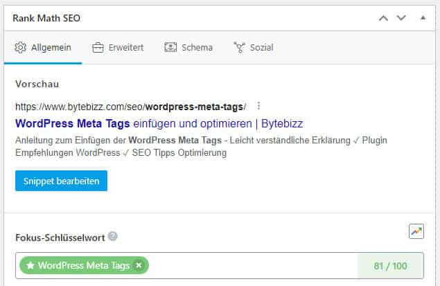 WordPress - Meta Tags bearbeiten mit Rank Math SEO