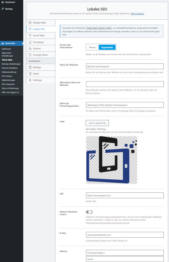 WordPress SEO - RankMath Lokale SEO Einstellungen