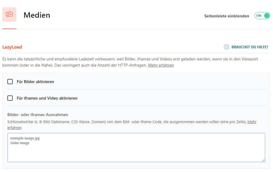 Bilder SEO - Lazy Load Einstellungen in WP Rocket
