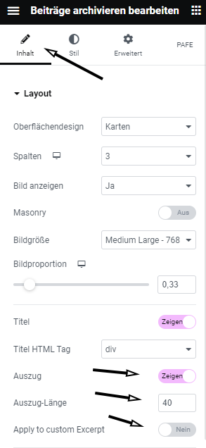 Elementor Excerpt - Einstellung im Archive Template