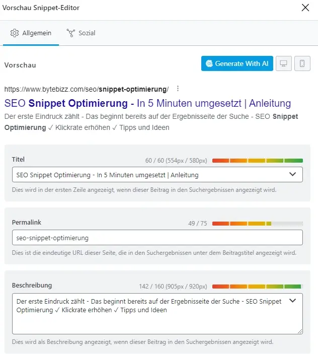 Snippet Optimierung in WordPress mit RankMath